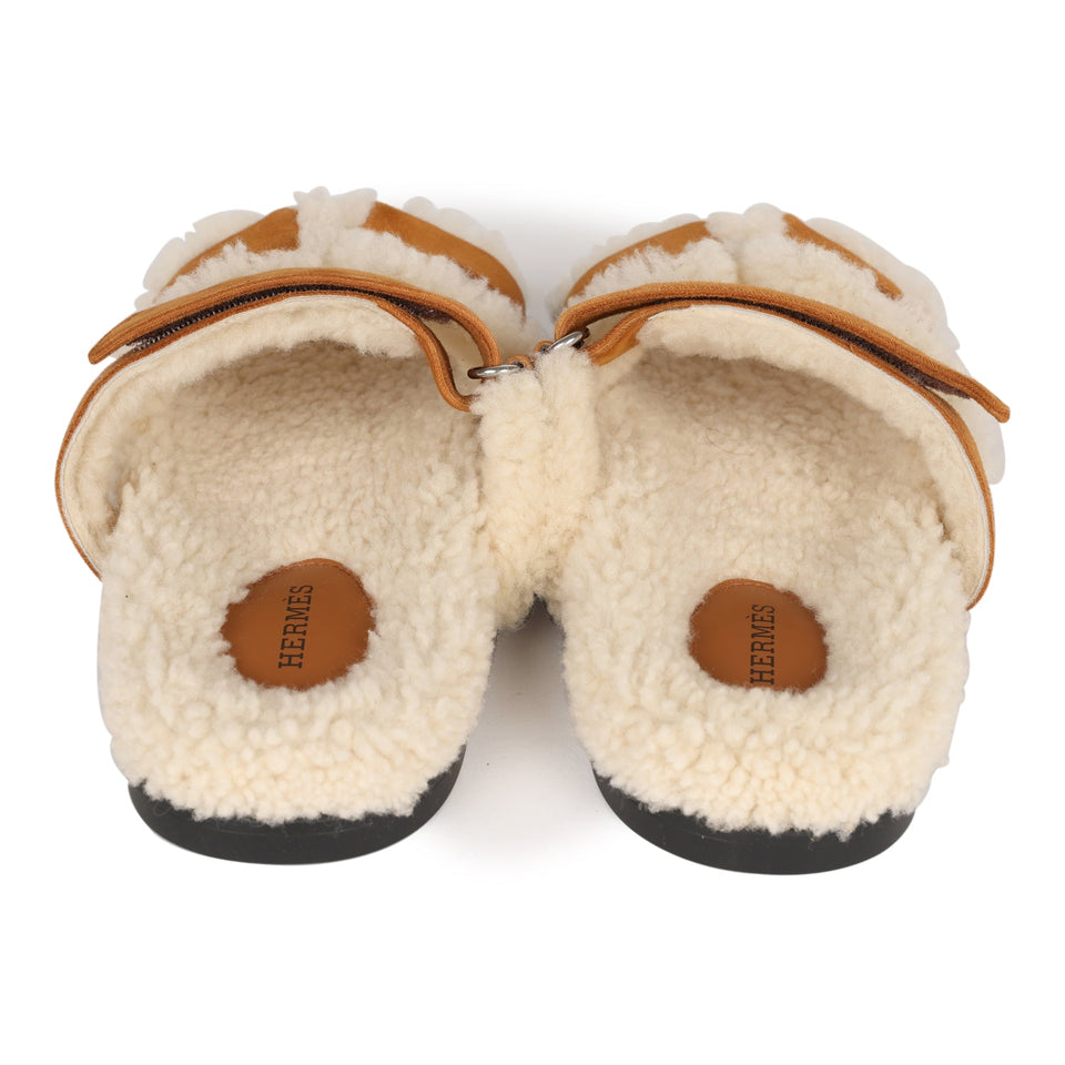 Hermes Chypre Teddy Sandals Kraft Suede 38 EU