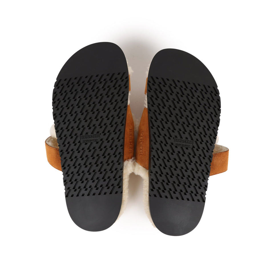 Hermes Chypre Teddy Sandals Kraft Suede 38 EU