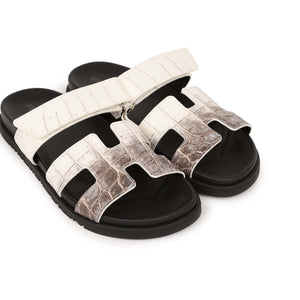 Hermes Chypre Sandals Himalaya Matte Crocodile Palladium Hardware 38