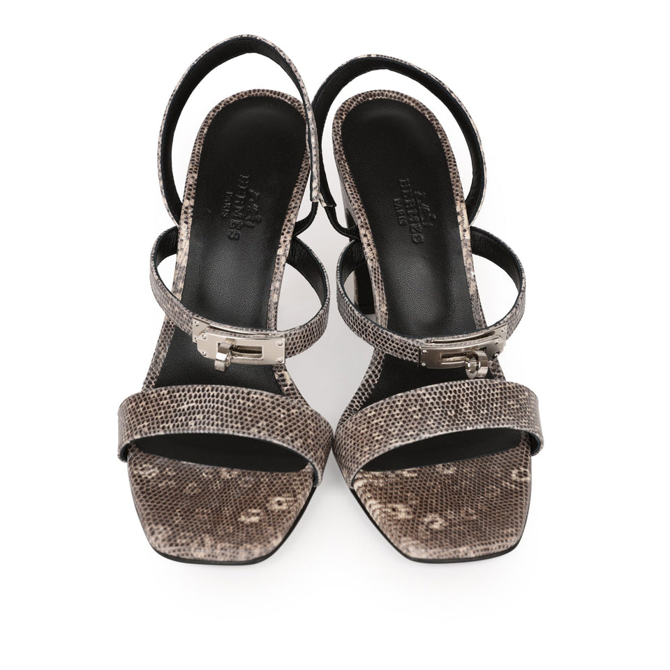 Hermes Glamour 95 Sandals Ombre Lizard Palladium Hardware 38 EU