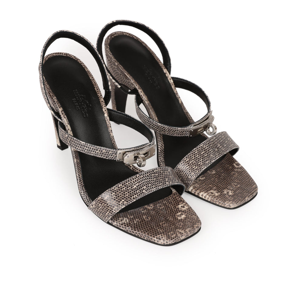 Hermes Glamour 95 Sandals Ombre Lizard Palladium Hardware 38 EU