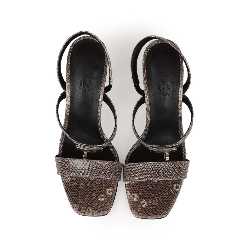 Hermes Glamour 95 Sandals Ombre Lizard Palladium Hardware 38 EU
