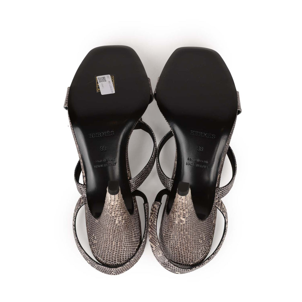 Hermes Glamour 95 Sandals Ombre Lizard Palladium Hardware 38 EU
