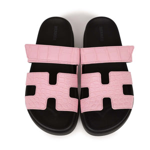 Hermes Chypre Techno Sandals Pink Matte Alligator Palladium Hardware 38