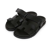 Hermes Chypre Techno Sandals Black Calfskin Palladium Hardware 35