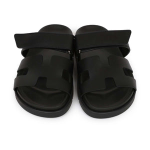 Hermes Chypre Techno Sandals Black Calfskin Palladium Hardware 35
