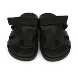 Hermes Chypre Techno Sandals Black Calfskin Palladium Hardware 35