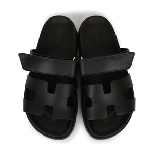 Hermes Chypre Techno Sandals Black Calfskin Palladium Hardware 35