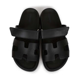 Hermes Chypre Techno Sandals Black Calfskin Palladium Hardware 35