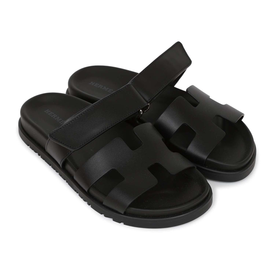 Hermes Chypre Techno Sandals Black Calfskin Palladium Hardware 35