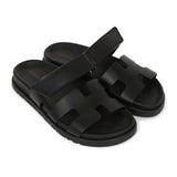 Hermes Chypre Techno Sandals Black Calfskin Palladium Hardware 35
