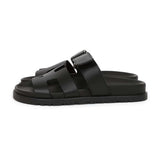 Hermes Chypre Techno Sandals Black Calfskin Palladium Hardware 35