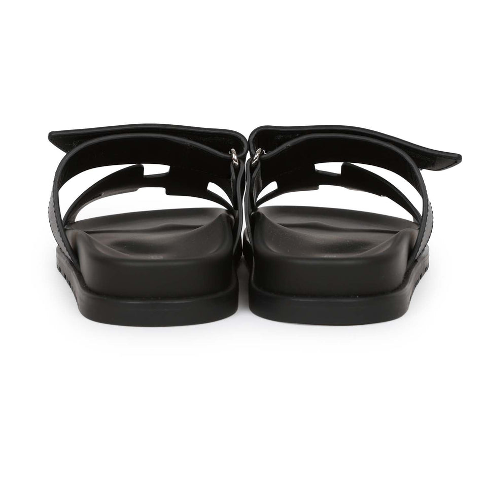 Hermes Chypre Techno Sandals Black Calfskin Palladium Hardware 35