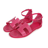 Hermes Santorini Sandals Rose Flash Lizard Palladium Hardware 36