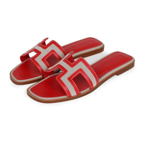 Hermes Oran Sandals Prunoir Rouge Canvas 38.5