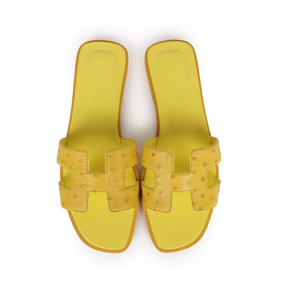 Hermes Oran Sandals Jaune Curcuma Ostrich 37