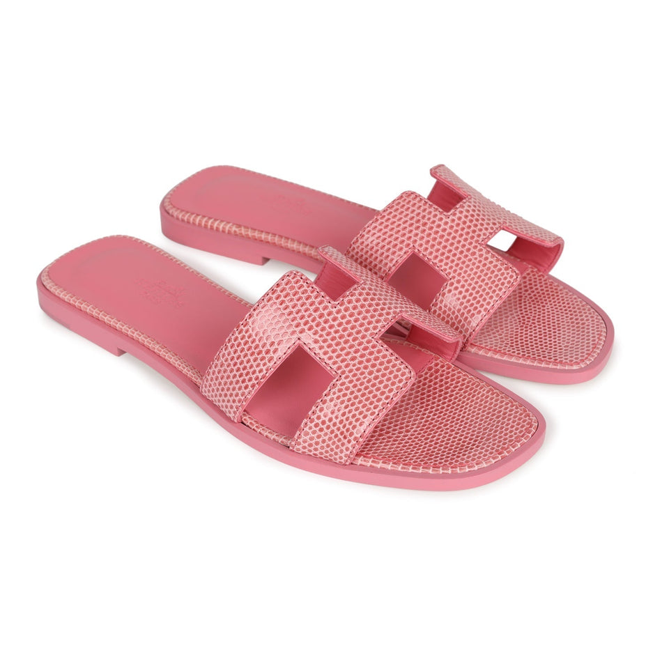 Hermes Oran Sandals Rose Jaipur Lizard 37