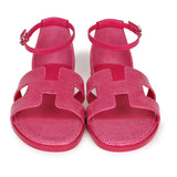 Hermes Santorini Sandals Rose Flash Lizard Palladium Hardware 37