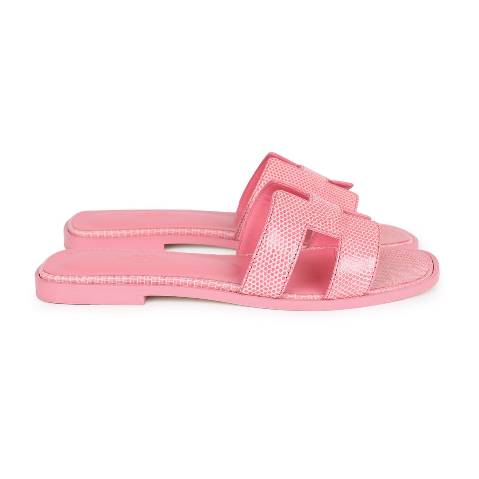 Hermes Oran Sandals Rose Jaipur Lizard 37