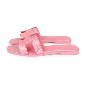 Hermes Oran Sandals Rose Jaipur Lizard 37