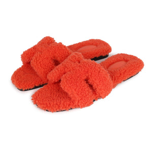 Hermes Oran Sandal Orange Shearling 37