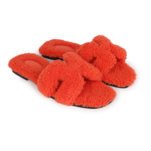 Hermes Oran Sandal Orange Shearling 37