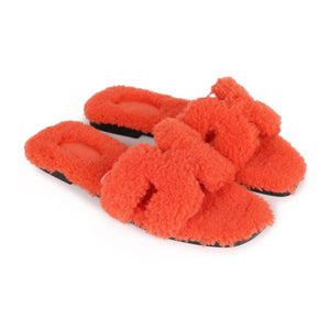 Hermes Oran Sandal Orange Shearling 38