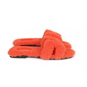 Hermes Oran Sandal Orange Shearling 38