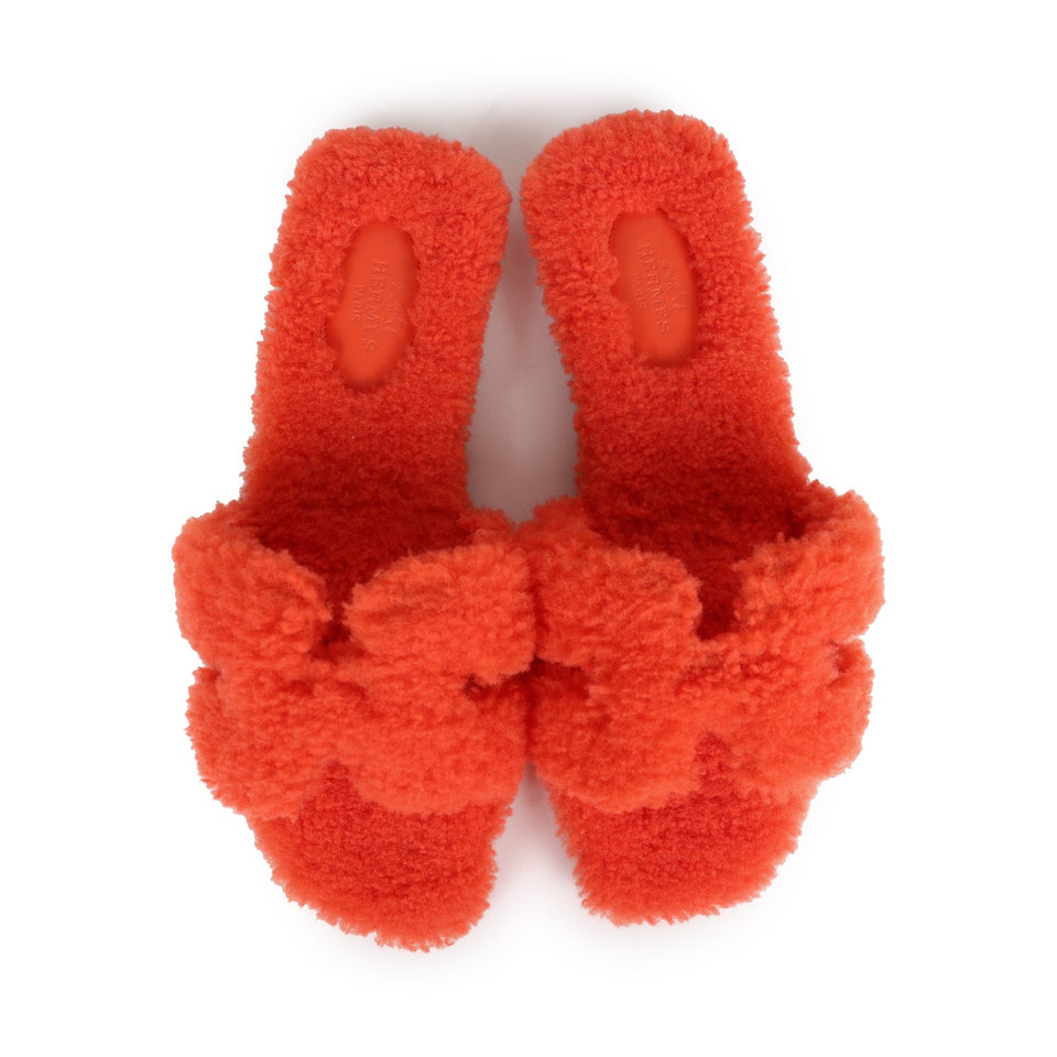 Hermes Oran Sandal Orange Shearling 38