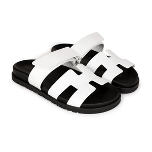 Hermes Chypre Sandals White Palladium Hardware