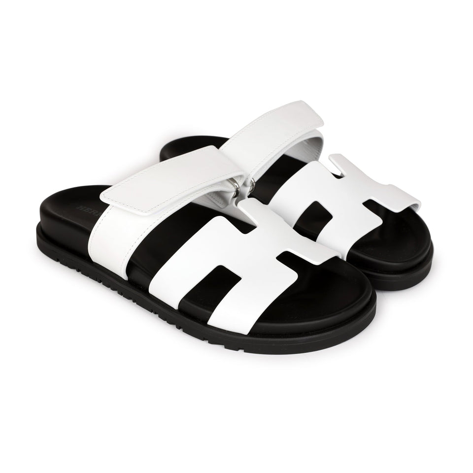 Hermes Chypre Sandals White Palladium Hardware