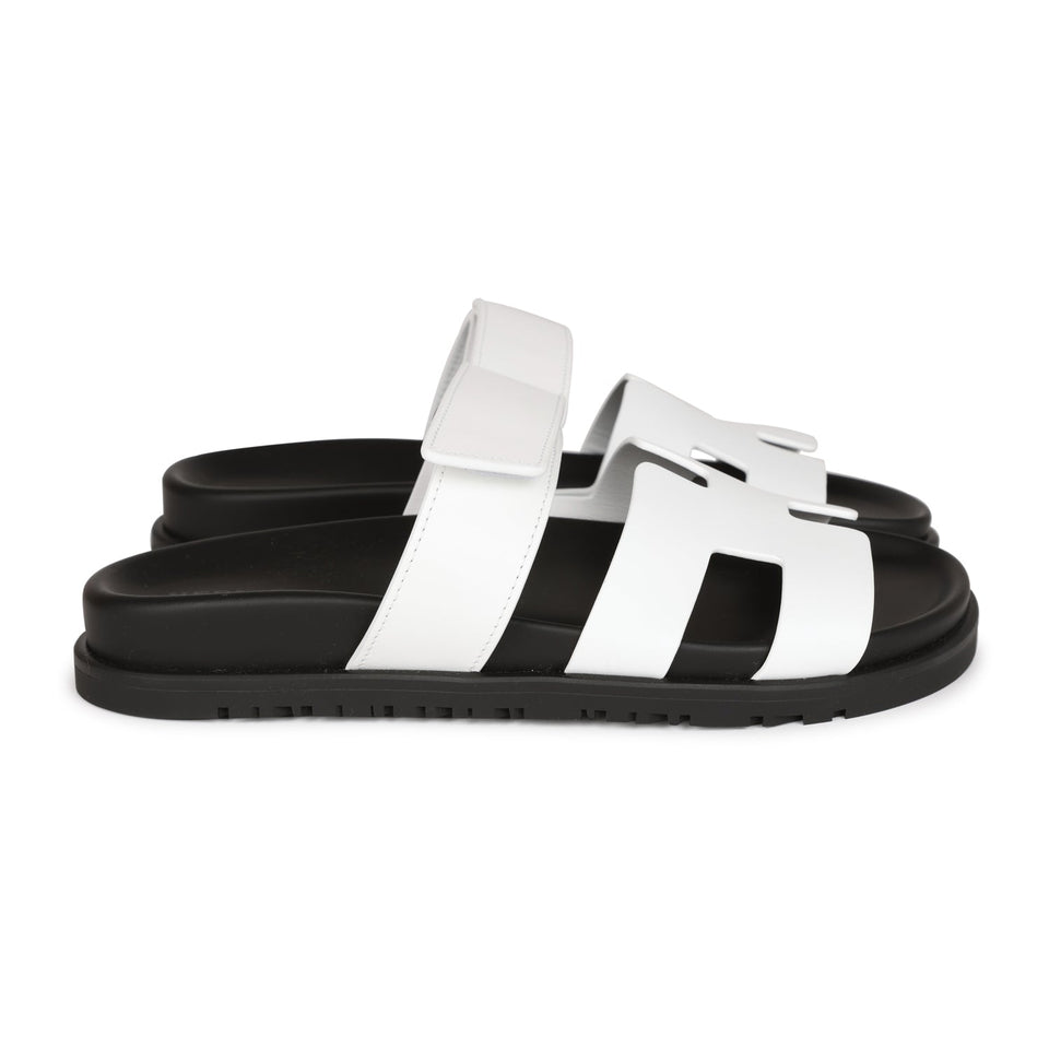 Hermes Chypre Sandals White Palladium Hardware