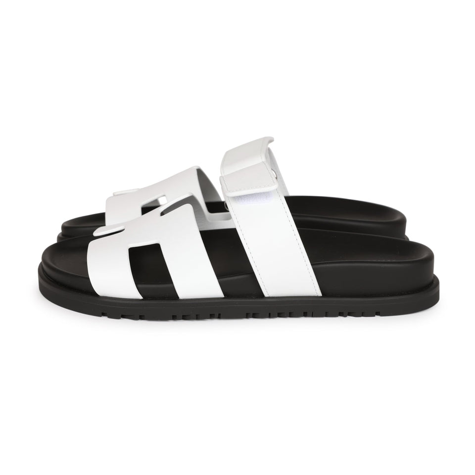 Hermes Chypre Sandals White Palladium Hardware