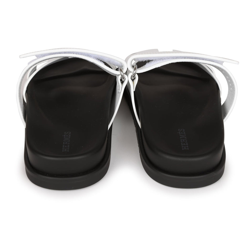 Hermes Chypre Sandals White Palladium Hardware