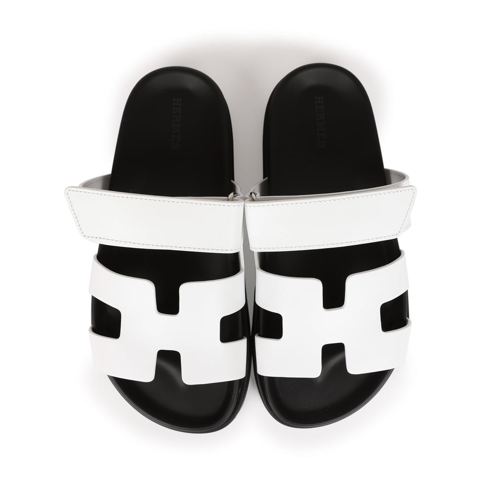 Hermes Chypre Sandals White Palladium Hardware