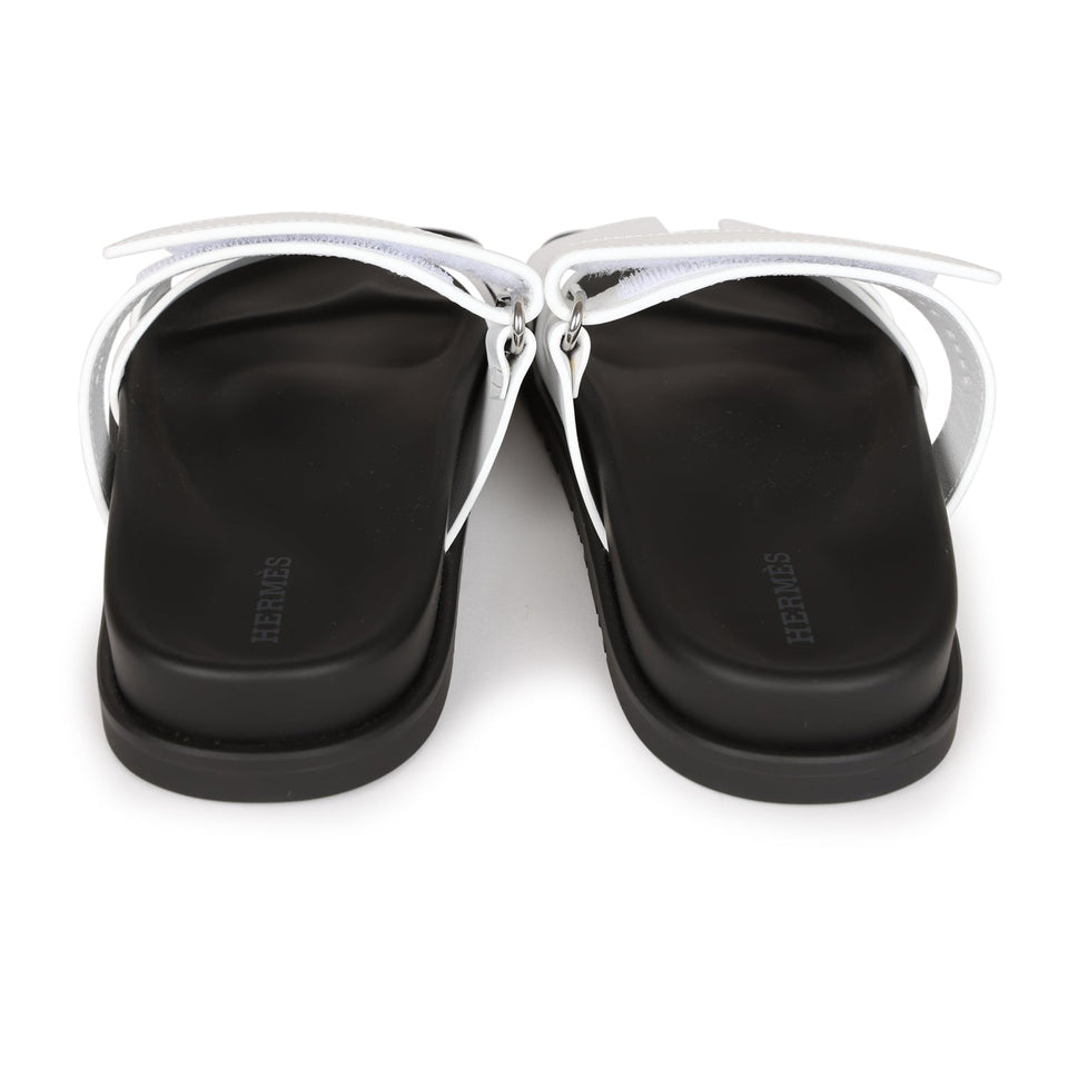 Hermes Chypre Sandals White Palladium Hardware
