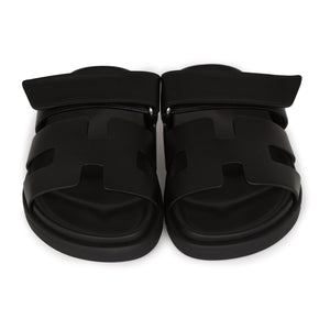 Hermes Chypre Sandals Black Calfskin Palladium Hardware 34.5