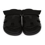 Hermes Chypre Sandals Black Calfskin Palladium Hardware 34.5