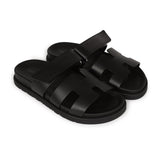 Hermes Chypre Sandals Black Calfskin Palladium Hardware 34.5