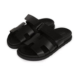 Hermes Chypre Sandals Black Calfskin Palladium Hardware 34.5