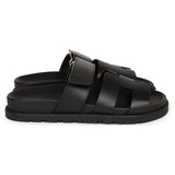 Hermes Chypre Sandals Black Calfskin Palladium Hardware 34.5