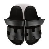 Hermes Chypre Sandals Black Calfskin Palladium Hardware 34.5
