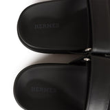 Hermes Chypre Sandals Black Calfskin Palladium Hardware 34.5