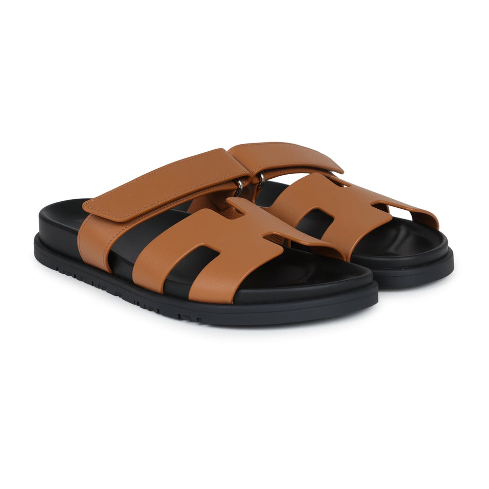 Hermes Chypre Techno Sandals Naturel Calfskin Palladium Hardware 38 EU