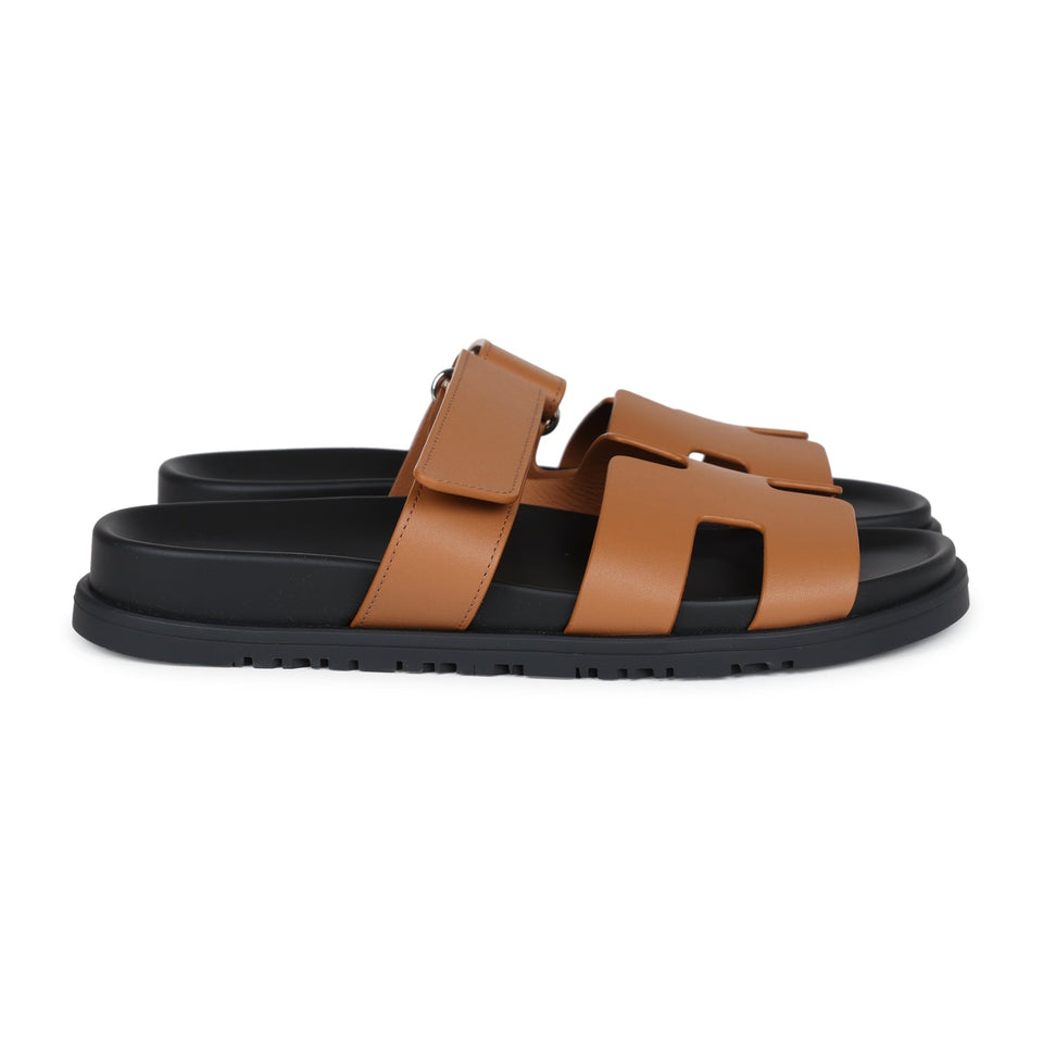 Hermes Chypre Techno Sandals Naturel Calfskin Palladium Hardware 38 EU
