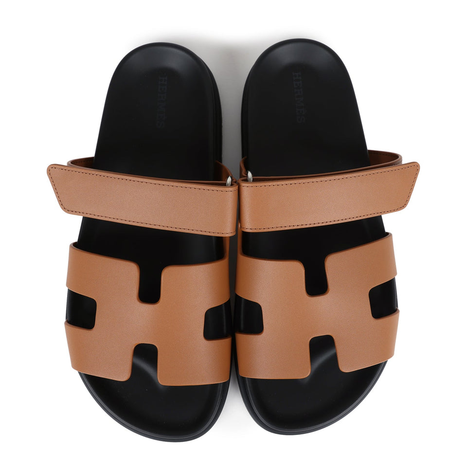 Hermes Chypre Techno Sandals Naturel Calfskin Palladium Hardware 38 EU