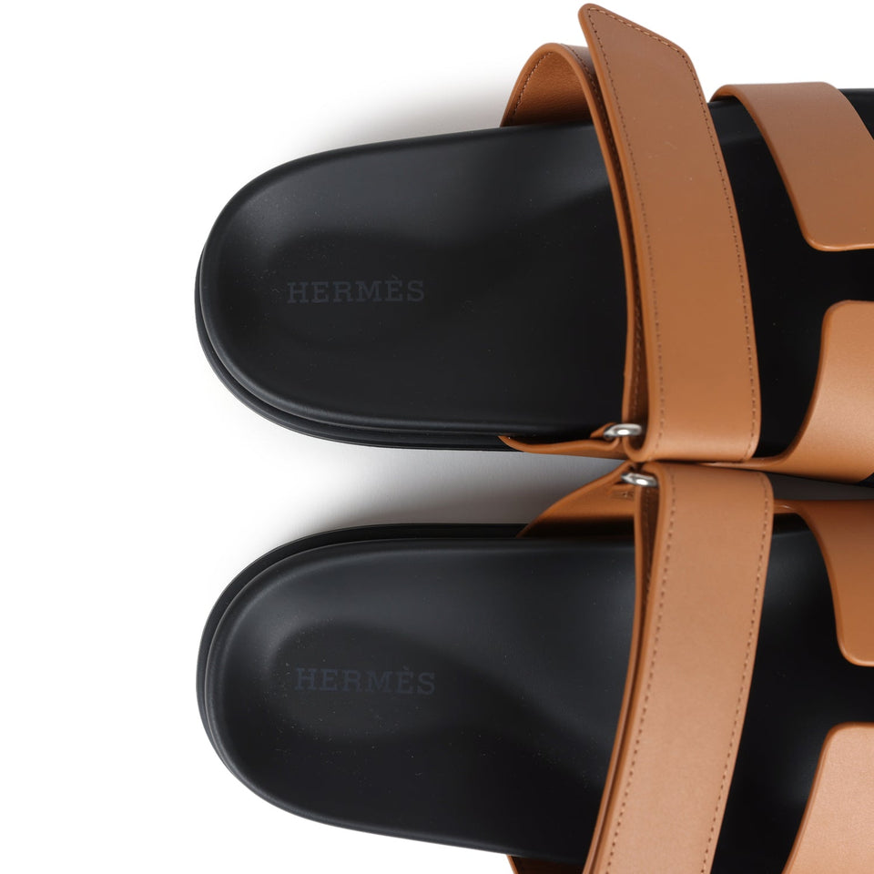 Hermes Chypre Techno Sandals Naturel Calfskin Palladium Hardware 38 EU