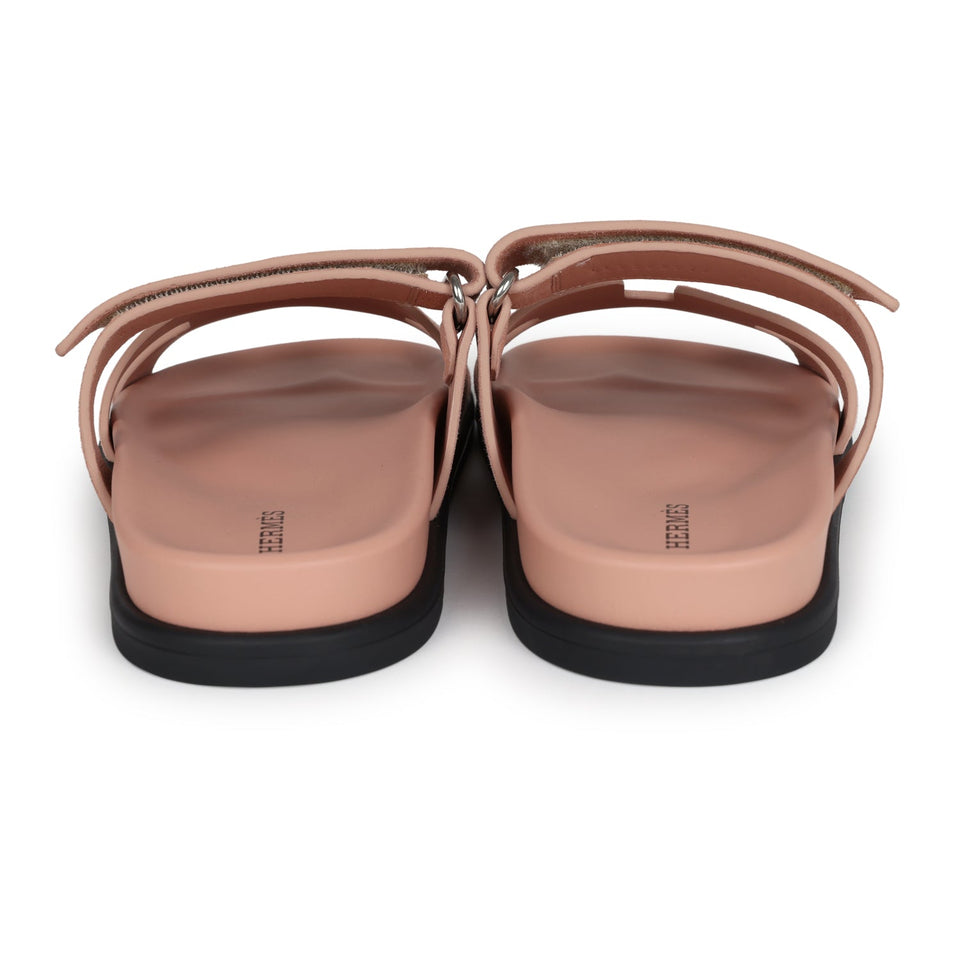 Hermes Chypre Techno Sandal Nude Suede Palladium Hardware 38 EU