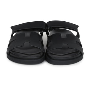 Hermes Chypre Techno Sandals Black Calfskin Palladium Hardware 38 EU