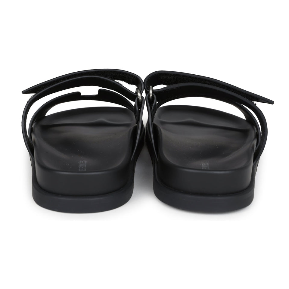 Hermes Chypre Techno Sandals Black Calfskin Palladium Hardware 38 EU